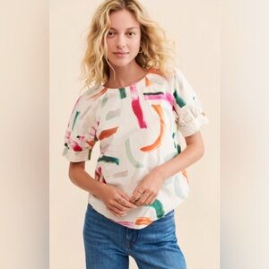 Anthropologie x Aimee Clarke Multicolor Brushstroke Poplin Blouse Size Small